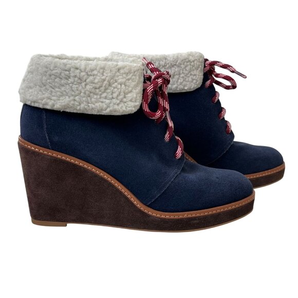 Caslon Blue Suede Wedge Ankle Booties w/Faux Fur Trim Size 8 - NWOB - Picture 8 of 16